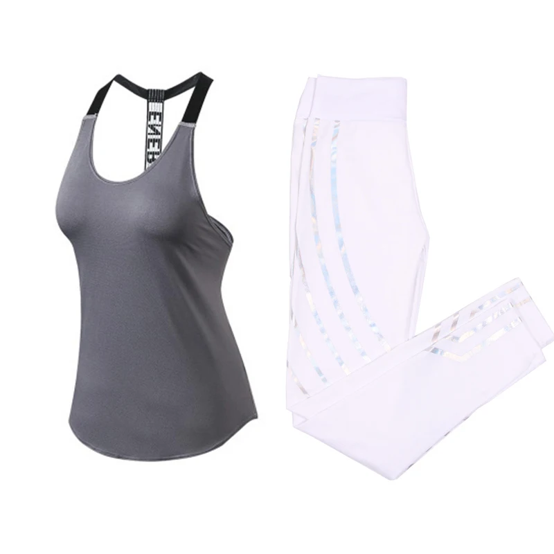

Women Yoga Set Sports Top Vest +reflective Leggings Fitness Clothing Running Tights Jogging Workout Yoga Leggings Sport Suit