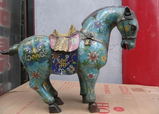 

004324 Royal 100% Pure Bronze Copper handwork Enamel cloisonne Lucky Tang Horse Statue