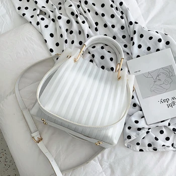 

Burminsa Summer Striped Jelly Women Shoulder Bags Metal Handle PVC Ladies Handbags Teenager Girls Composite Crossbody Bags 2020