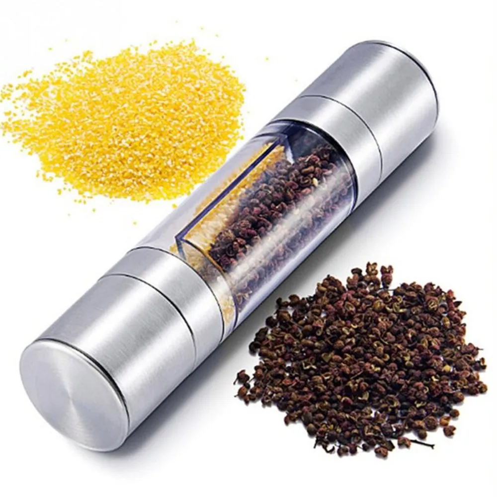 

2 in1 Manual Salt & Pepper Mill Shakers Stainless Steel Salt and Pepper Grinder Refillable with and Clear Acrylic window