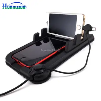 

HUANLISUN Mobile Phone holder Universal Car Stand Charger USB Cable Adjustable Bracket Magnet Connector Anti-slip Silicone