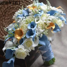 JaneVini Vintage ramo de flores artificiales azules cala lirio novias ramo de seda rosas flores de boda ramos de novia Boeket 2019