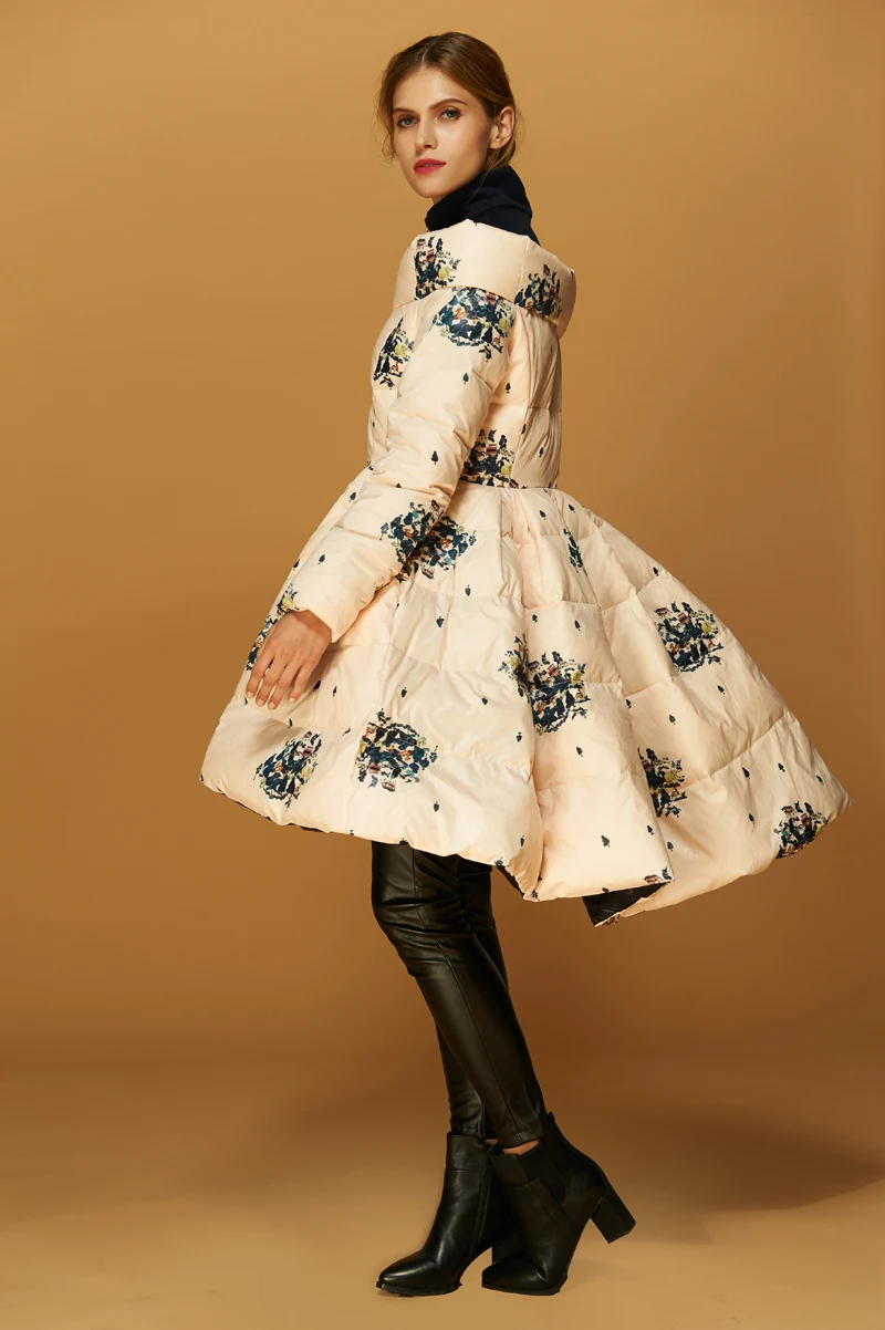 Высококачественное итальянское модное дизайнерское роскошное пальто, женская зимняя парка из натурального утиного пуха, куртка с асимметричным принтом, юбка-парка