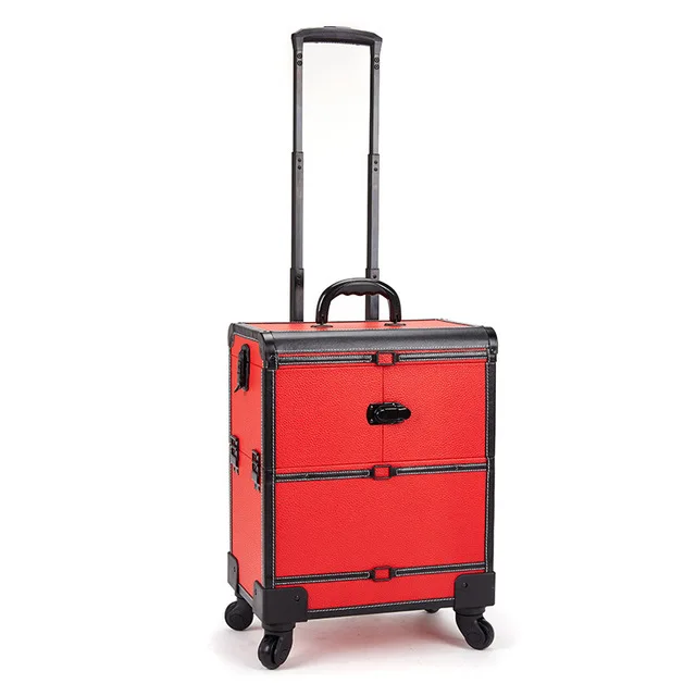 Набор инструментов визажиста для макияжа с прокаткой, косметических сумок для салона, колесных тележек для ногтей, косметический чемодан для путешествий - Цвет: Красный