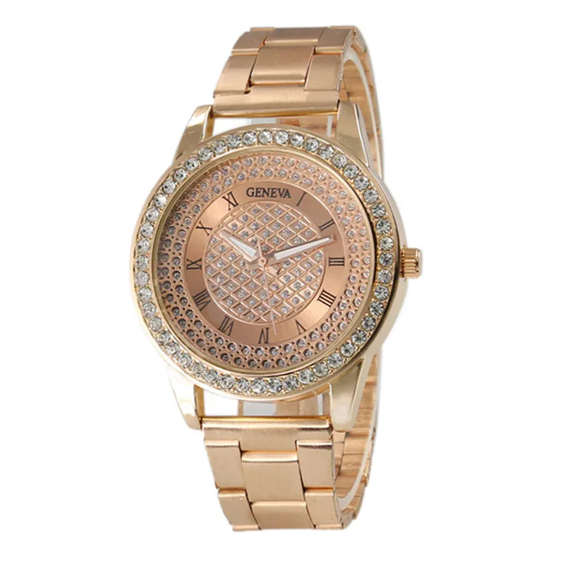 

Watch Women Fashion Rose Gold/ Silver Stainless Steel Analog Quartz Wrist Watch Roman Numerals Rhinestone Women Watches relogio