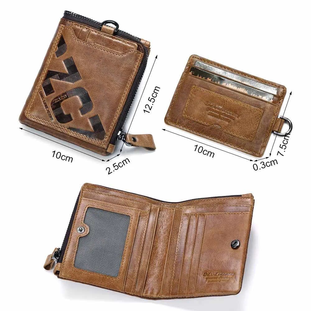 GZCZ Genuine Leather Men Wallet Fashion Coin Purse Card Holder Small Wallet Men Portomonee Male Clutch Zipper Clamp For Money