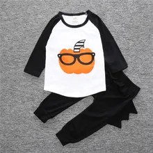 2018 Halloween Full Sleeve Garments Units Autumn Cotton Children Lengthy Sleeve T-shirt + Pants 2pcs units Toddle Pumpkin Clothes