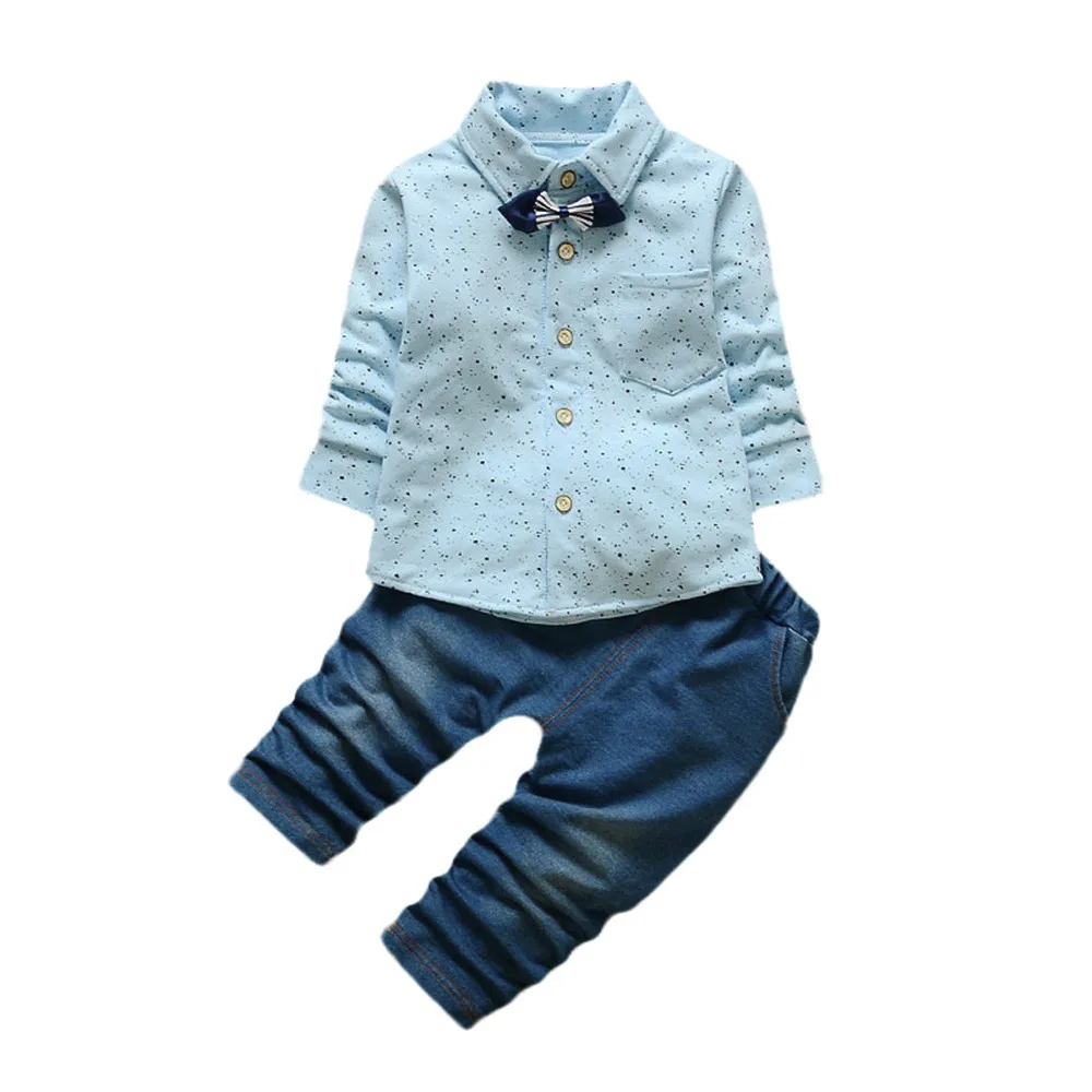 2Pcs newborn Infant Toddler Baby Boys Bow Grid Print Tops +Pants