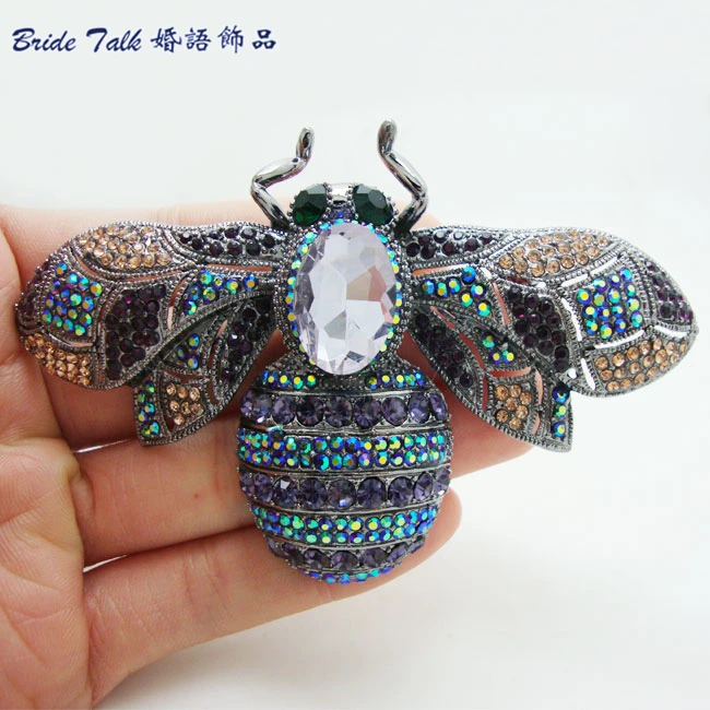 

2016 New Fashion Bee Insectl Brooch Pin Blue Crystal Rhinestone Women Jewelry