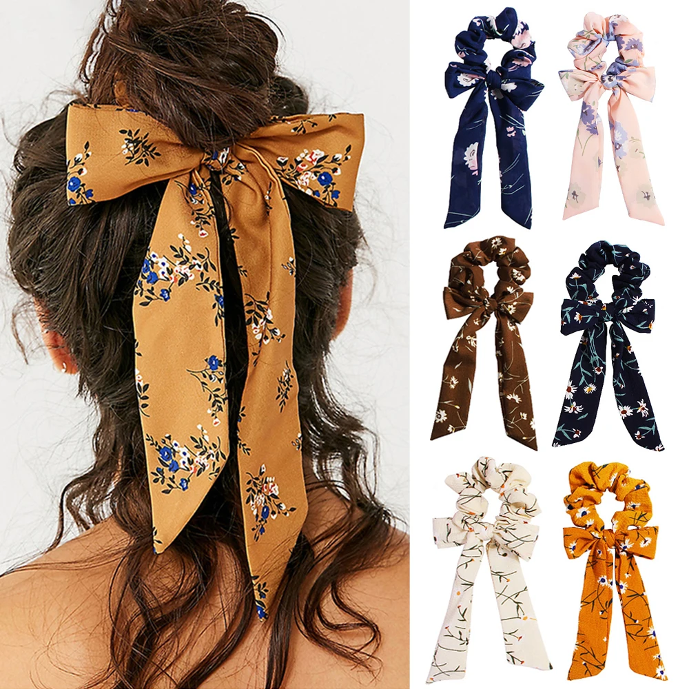 

Bow Streamers Hair Ring Fashion Ribbon Girl Hair Bands Scrunchies Horsetail Tie Solid Headwear Hair Accessories