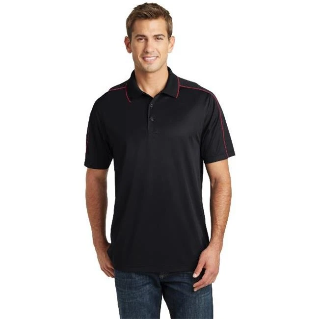 Sport-Tek ST653 Micropique Sport Wick Piped Polo Black & True Red - Extra Small
