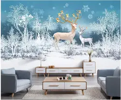 Фотообои на заказ 3d фото обои свежий мечтательный олень лес Снежная сцена комната Домашний Декор 3d настенные фрески обои для стен 3 d