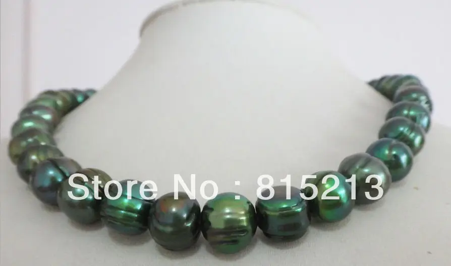 

ddh0016583 HUGE 18"11-12MM NATURAL SOUTH SEA GENUINE GREEN PEARL NECKLACE 14K