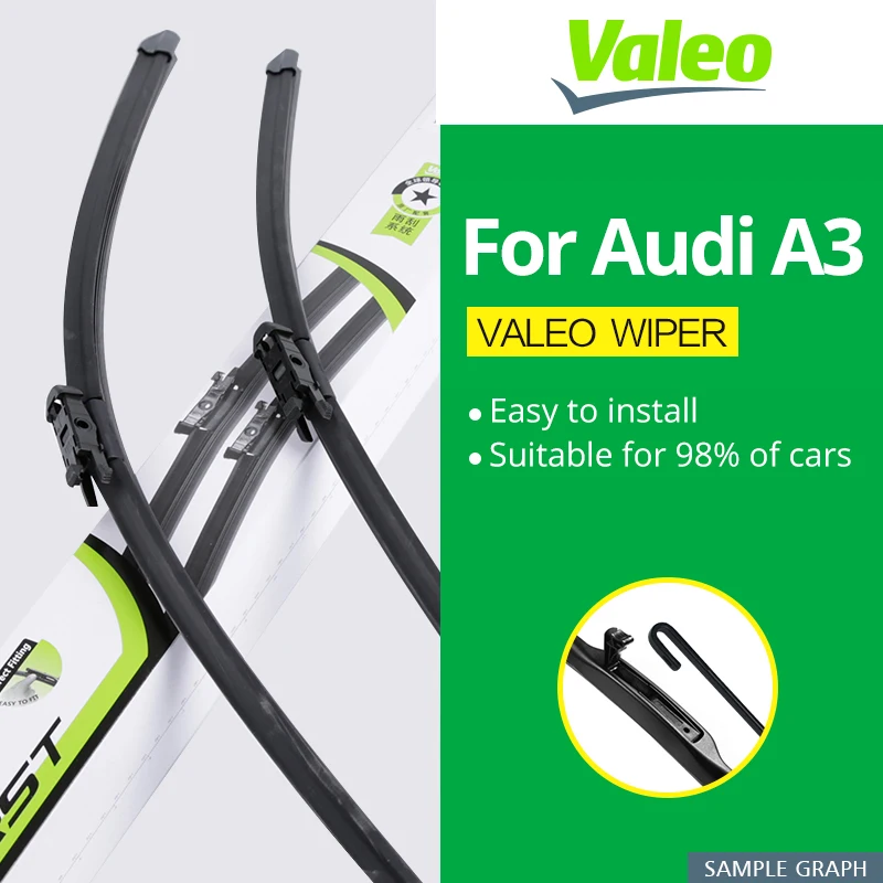 

Valeo Wiper Blades for Audi A3 8L / 8P / 8V Fit Hook / Side Pin / Pinch Tab /Push Button Arms Model Year from 1996 to 2017