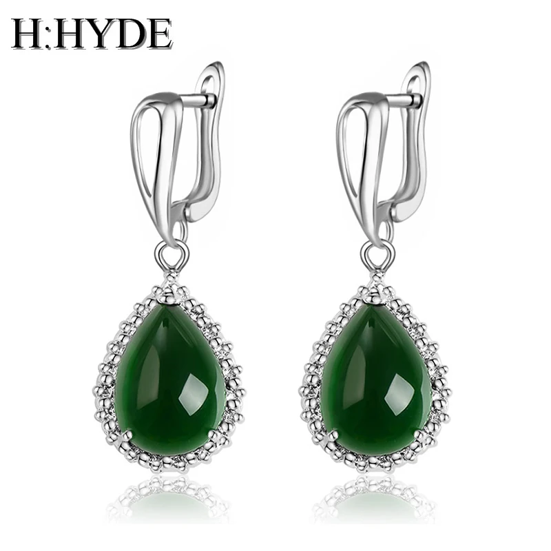 

H:HYDE Gold Color Earrings Green Water Drop CZ Stone Pierced Dangle Earrings Women/Girls Long Drop Earrings Jewelry oorbellen