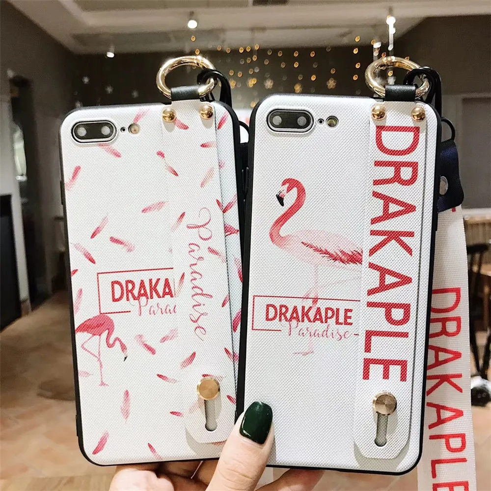 

Fashion 3D Flamingo Wrist Strap Phone Case For OPPO R9 R11s Plus R17 Pro A79 A83 Matte Soft TPU Silicone Back Cover with Lanyard