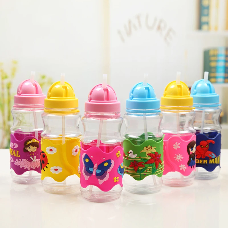 Brand New Children Straws Water Bottles 3D Embossed Cartoon Plastic