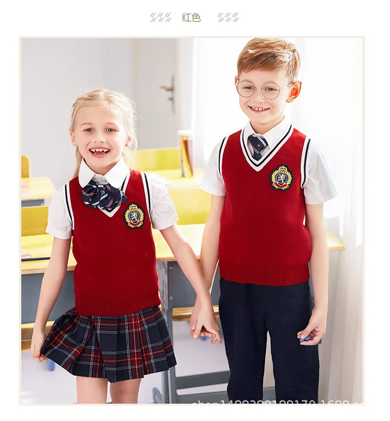 Детская школьная одежда для мальчиков и девочек, школьная форма, свитер, топ, юбка, куртка, Студенческая Детская школьная одежда в