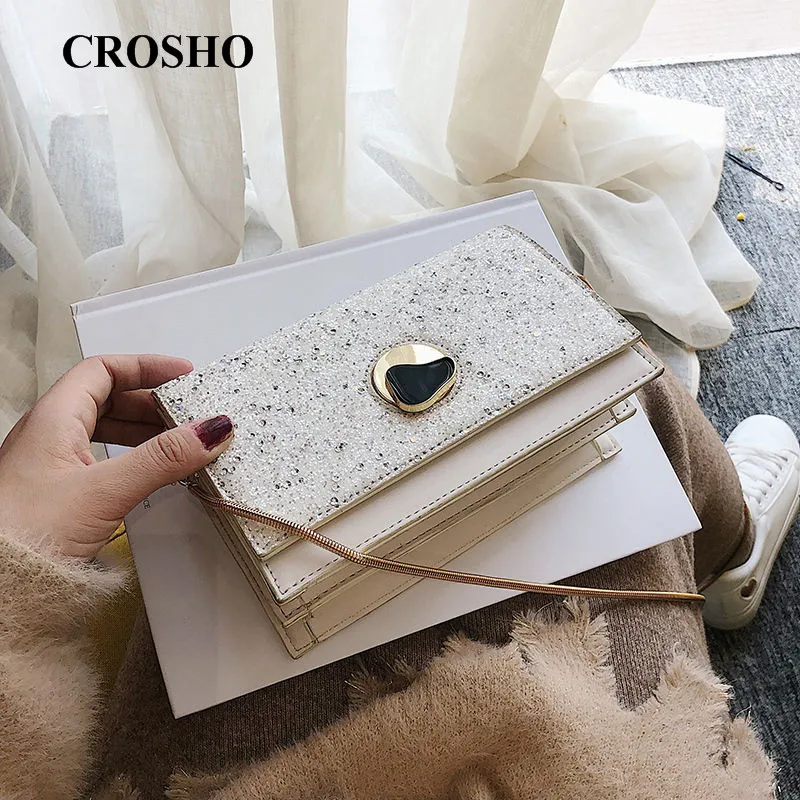 

CROSHO Female Sequin Chain Small Square Bag with One shoulder Crossbody Bag