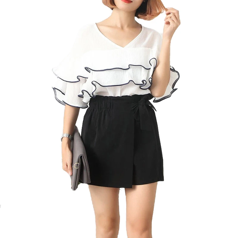 Новинка 2017 года лук шнурок пояса Высокая талия юбка шорты женские летние