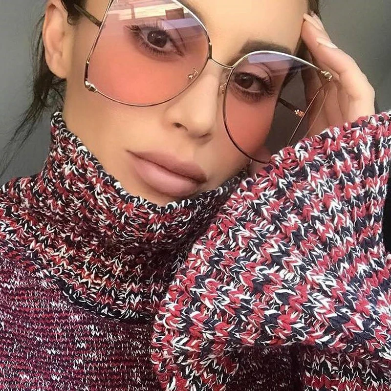 

QPeClou 2018 New Brand Pearls Half Round Sunglasses Women Fashion Big Frame Gradient Sun Glasses Female Oculos Unisex Eyewear