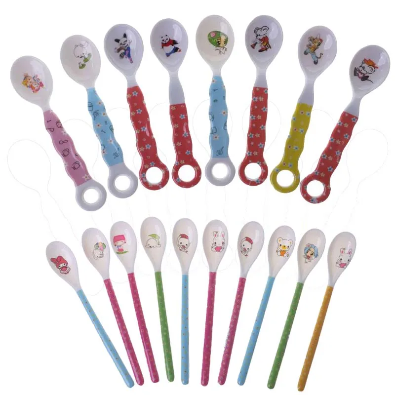 

1 Piece Baby Spoon Long Handle Feeding Newborn Infant Cartoon Food Grade Dishes Cutlery Spoons Safe Non Toxic Accessories