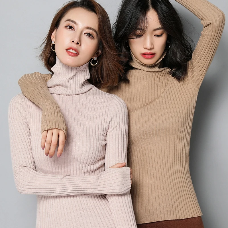 

HLICYUM cashmere sweater women solid knit turtleneck sweater winter autumn sweater women 2018 Women's sweater slim