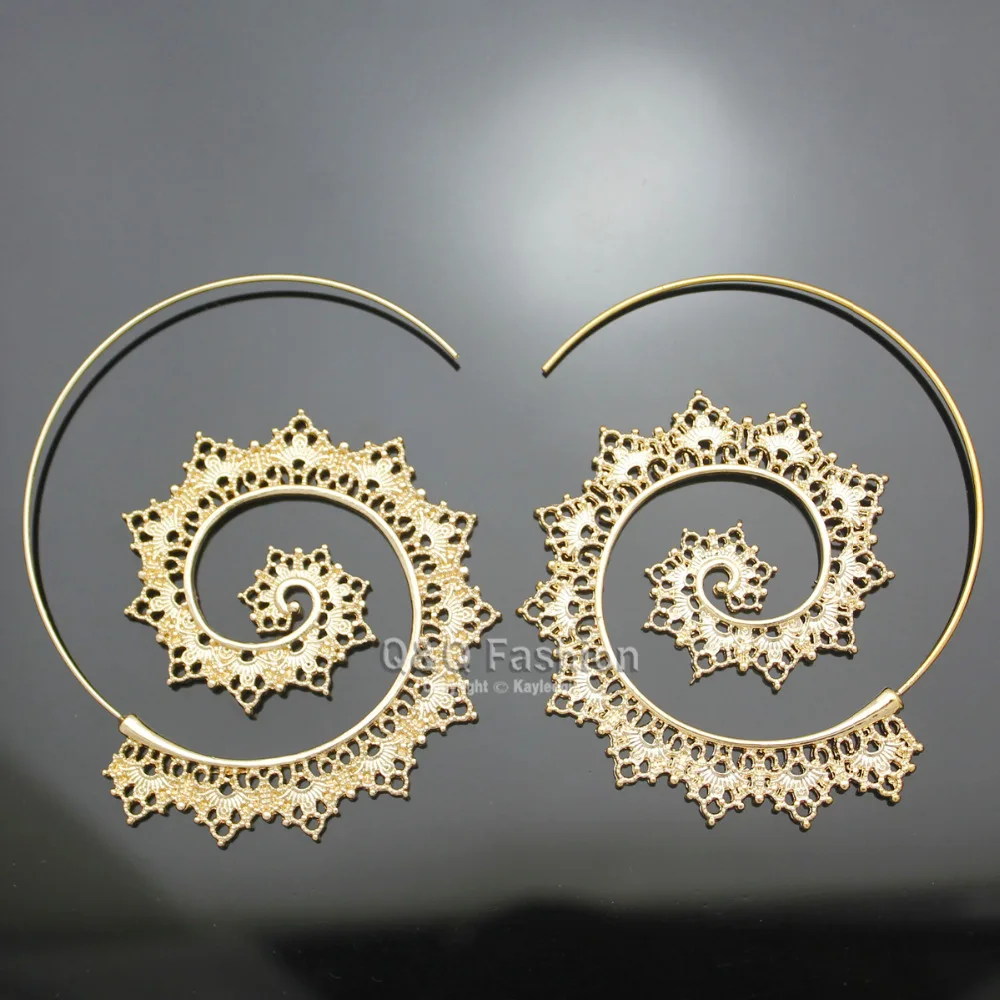 Retro Gold Indian Filigree Swirl Spiral Hoop Aros Threader Pull Thru Retro Gold Indian Filigree Swirl Spiral Hoop Aros Threader Pull Thru Through Oorbellen Earrings For Women Brincos Aretes Fishing In From