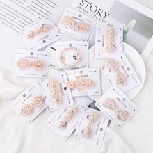 Мода бант заколка для волос заколки для Для женщин брошь из горного хрусталя для девочек жемчужная заколка зажим для волос заколка со стразами для укладки женских волос инструмент