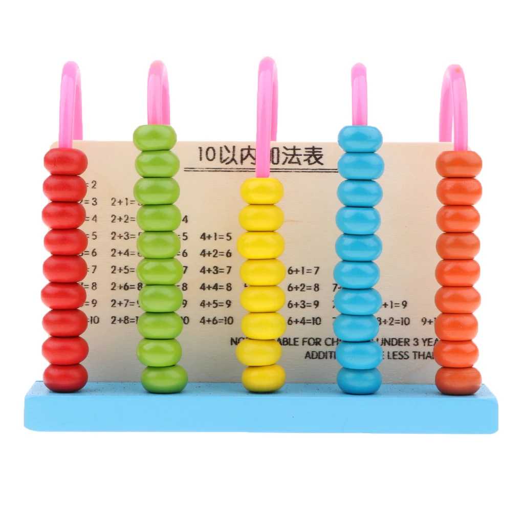 Wooden 5 Rods 10 Beads Calculating Frame Math Numbers Counting Learning Kids Abacus Toy Intellectual
