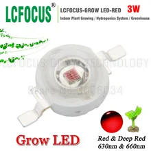 Высокая мощность, 3 Вт, светодиодный, темно-красный, 660нм 630нм, сделай сам, светодиодный светильник для выращивания гидропоники, палатки, питомника, комнатных растений, выращивания фруктов и овощей