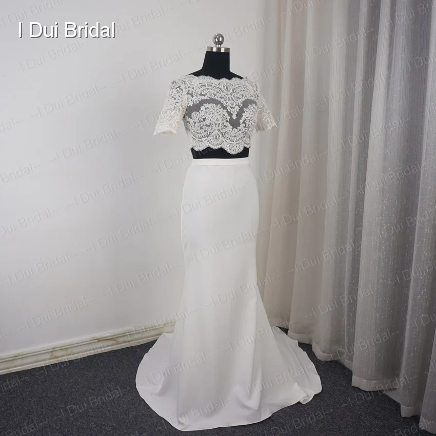 Короткий рукав двух частей укороченный Топ Кружева Русалка Свадебные платья дизайн изготовленный на заказ 2018019