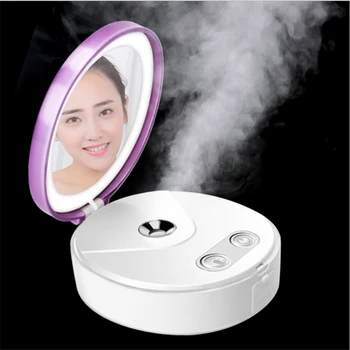 

Mini LED Makeup Mirror with Facial Sprayer and Power Bank for Phones Portable Travel Make-up Mirrors
