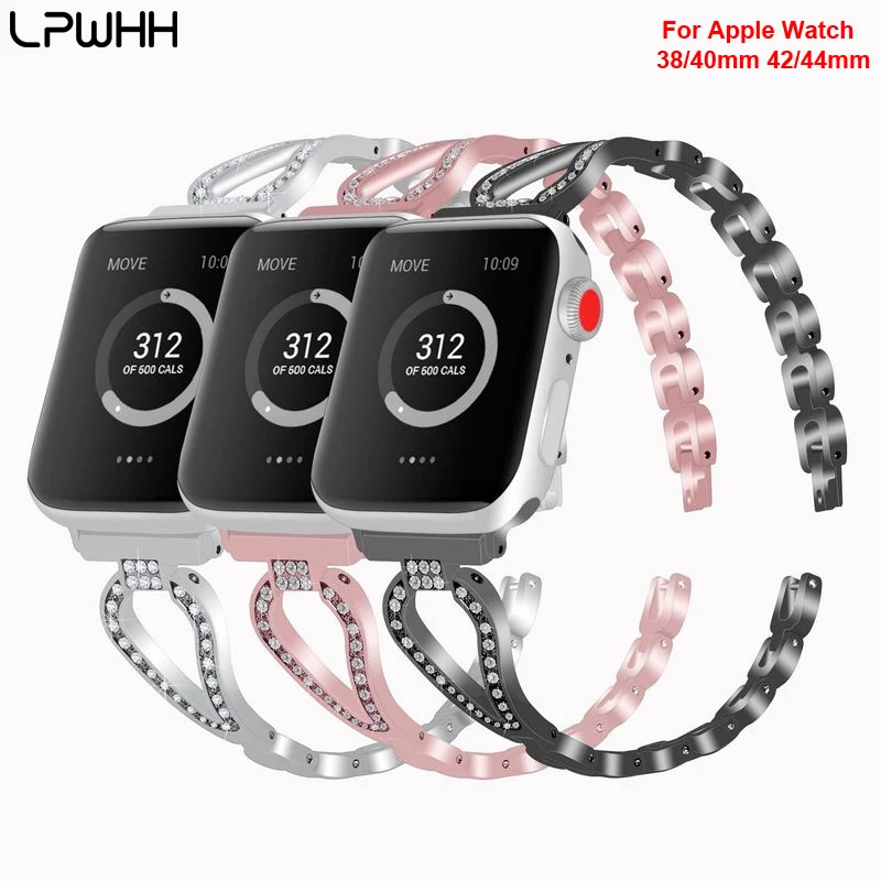 LPWHH Блестящий ремешок для часов из нержавеющей стали Apple Watch 40 мм 42 44 38