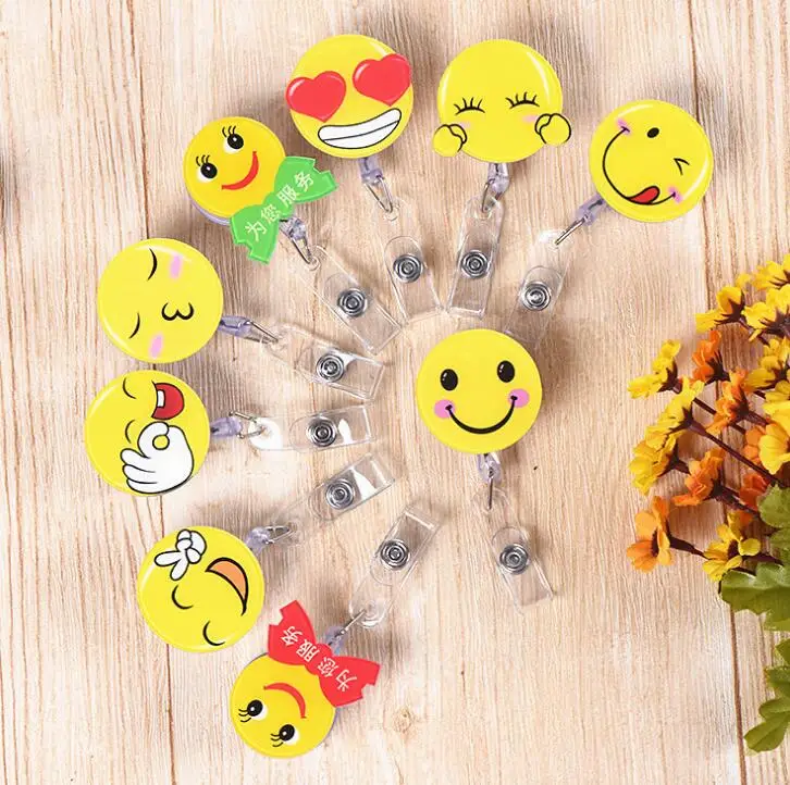 

Kawaii Emoji Retractable Badge Reel Students Nurse Exhibition Pull Key ID Name Card Badge Holder School Office Supplies