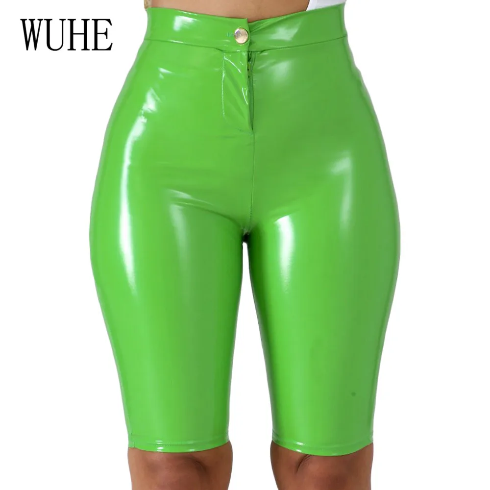

WUHE Smooth High Waist PU Leather Casual Pants Women New Button Fly Skinny Pencil Pants Fashion Trousers Clubwear Plus Size 3XL