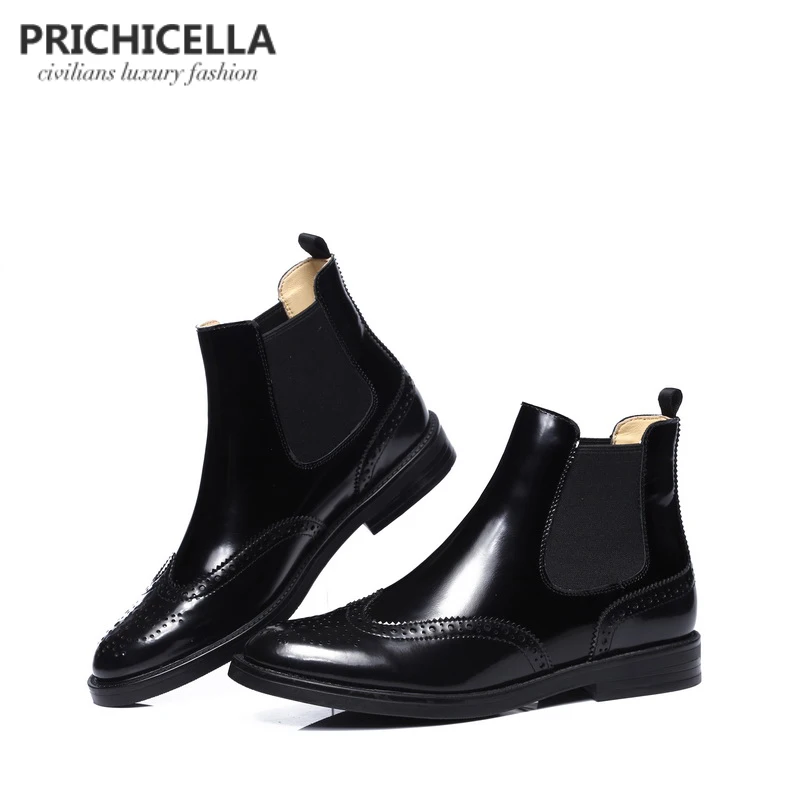 PRICHICELLA/качественная обувь на плоской подошве; ботинки «Челси» из натуральной кожи; теплые зимние ботинки на меху без застежки; женская обувь с перфорацией типа «броги»