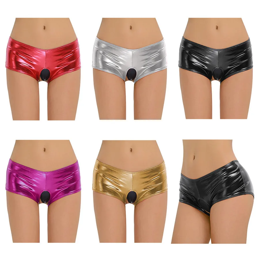 Achat Hodisytian Femmes Sexy Lingerie Latex Ouvert Entrejambe Sous Vêtements String Culottes En Cuir Moulante Élastique Costume Tanga Shorts Érotique