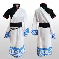 Anime Gintama Silver Soul Sakata Gintoki Kimono Cosplay Costume Full Set Uniform ( Cloak + Top + Pants + Belt )