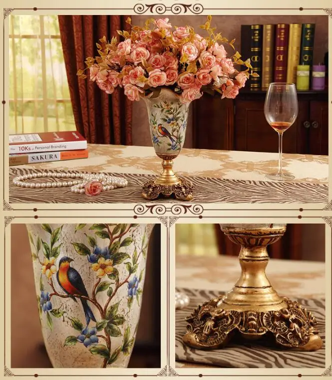 Креативная Европейская ретро ваза из смолы, статуэтка для домашнего интерьера, украшения для гостиной, столовой, столовые вазы+ Шелковый цветок, искусство