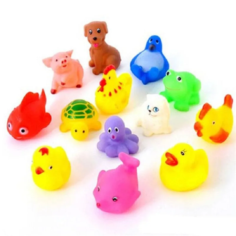 13 шт. милый мягкий резиновый плавающий выдавливающий звук выдавливающие игрушки Детские моющие игрушки для ванной