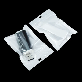 

100Pcs Plastic White Front Clear Zip Lock Packaging Bags with Round Euro Hang Hole Self Seal Electronic Product Packing Pouches