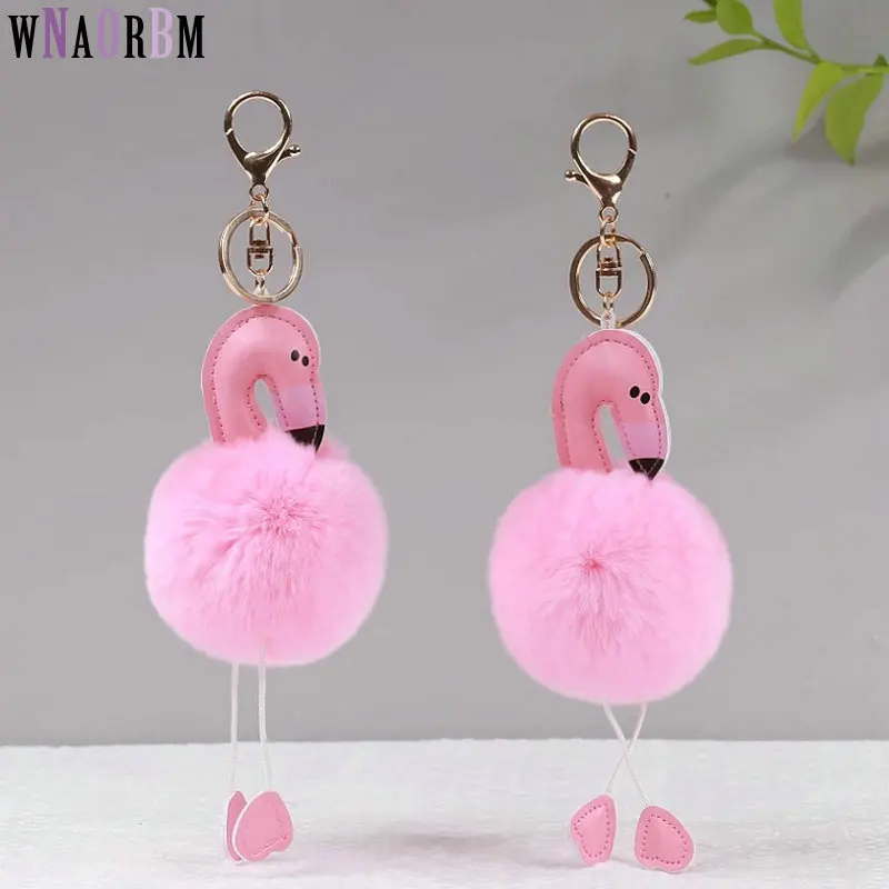 

Cute POMPOM Key Chain Flamingo Really Rex Rabbit Fur Lady Car Bag Key Chain Accessories Fur Accessories