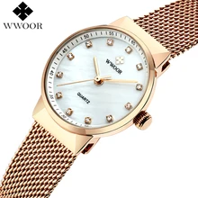 WWOOR Brand font b Women b font Watches Rose Gold Luxury Quartz Ladies Watch font b