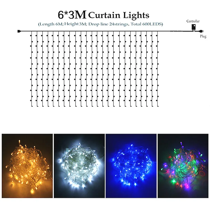 AC110-220V СВЕТОДИОДНЫЙ занавес сосулька гирлянда огни 4,5 м x 0,5 м/1 м/2 м/3 м/6 м x 3 м светодиодный Рождественские китайские фонарики гирлянда для