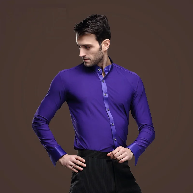 

New Man Ballroom Dance Tops Long Sleeve Mens Latin Dance Shirts Lapel/Collar Practice/Performance Dance Wear Tops Jacket B-5985