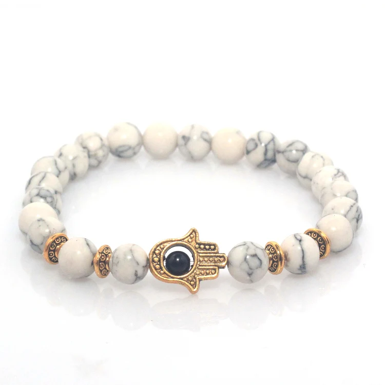 

Turquoises Lava Onyx Natural Stone Bead Bracelet Hamsa Hand Charm Bracelet