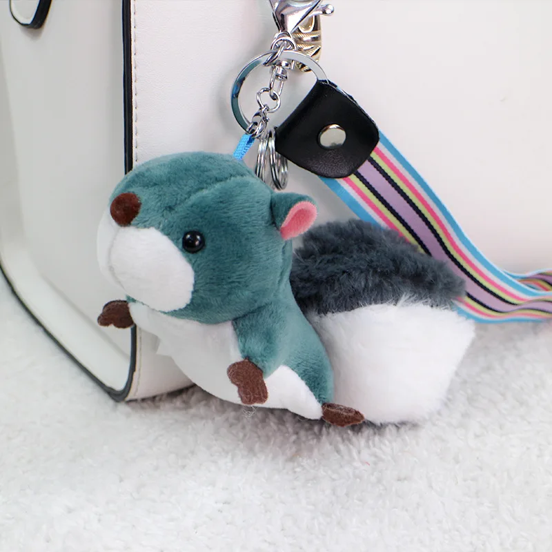 

Cute Squirrel Pompom Toy Plush Doll Silver Keychain Pompom Animal Pendant Keyring Women Bag Charms Key Chain Trinket Party Gift