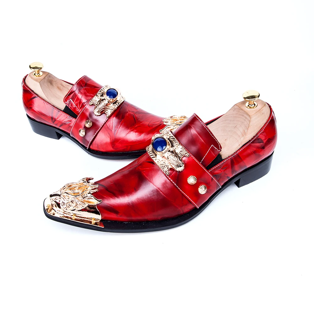 Christia Bella/Роскошная итальянская мужская обувь в деловом стиле; парадная обувь с острым носком; мужские вечерние туфли из натуральной кожи с металлическим украшением; Цвет Красный