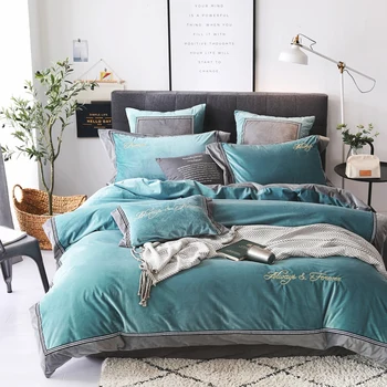 

4/7pcs Luxury Fleece fabric bedding sets Embroidery bed set double queen king size duvet cover bed sheet set pillowcase